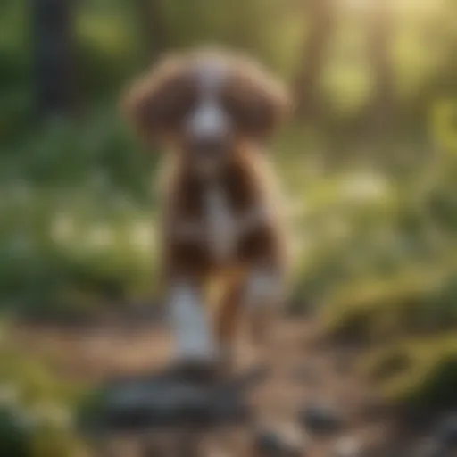 A playful Mini Springerdoodle puppy exploring the outdoors