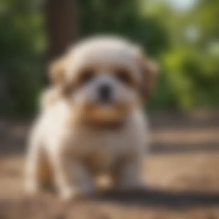 Training a Miniature Shih Poo puppy outdoors