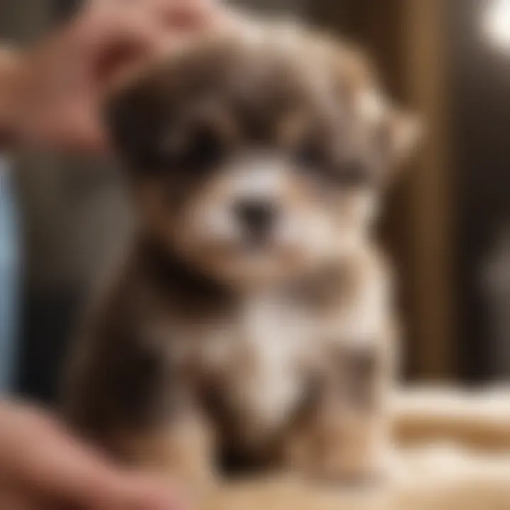 A Morkipoo puppy being groomed, highlighting the importance of regular care and maintenance.