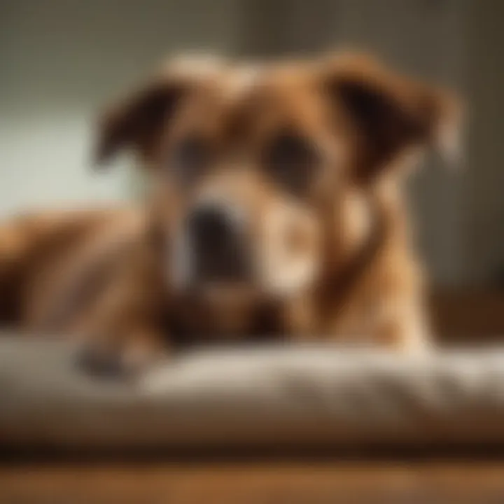 A serene image of a dog recovering at home after treatment for parvovirus.
