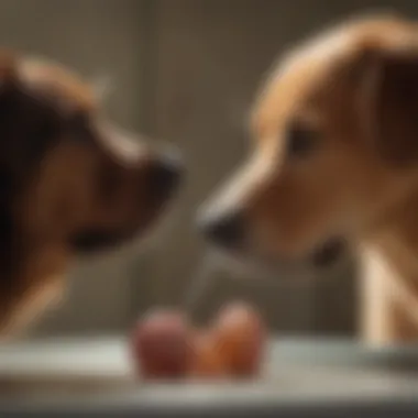 A veterinarian examining an adult dog for symptoms of parvovirus.