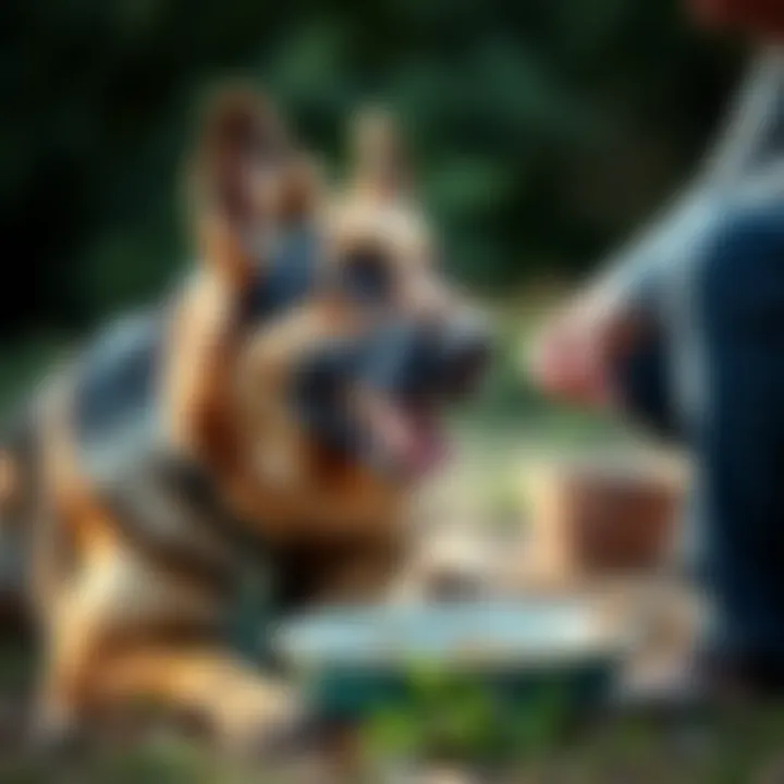 Playful Interaction Between Owner and German Shepherd A German Shepherd engaging playfully with its owner