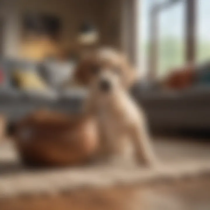 A cozy living room setting with a pocket puppy playing, highlighting the joys of companionship.