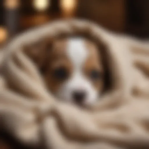 A serene pocket puppy nestled in a cozy blanket, showcasing its delicate features and affectionate nature.