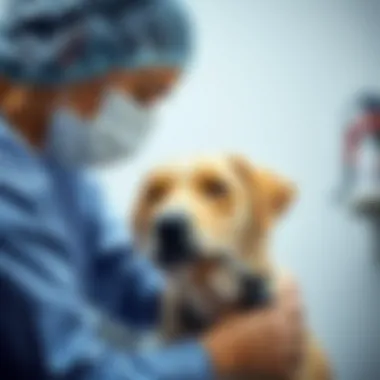 Veterinarian examining a dog with mange