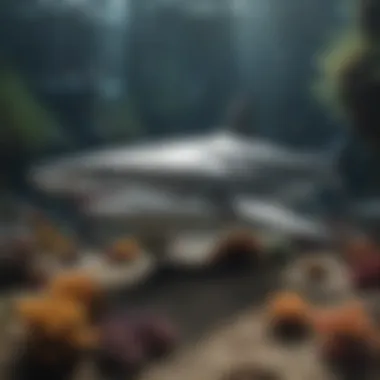 Diversity of Sharks in Their Ecosystem A vibrant underwater scene showcasing diverse shark species in their natural habitat.