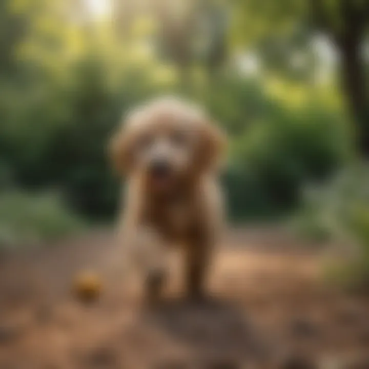 Active mini Goldendoodle playing outdoors