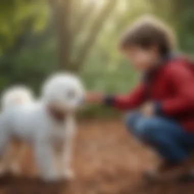 A Bichon Frise interacting with a child, showcasing its friendly nature