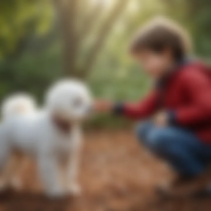A Bichon Frise interacting with a child, showcasing its friendly nature