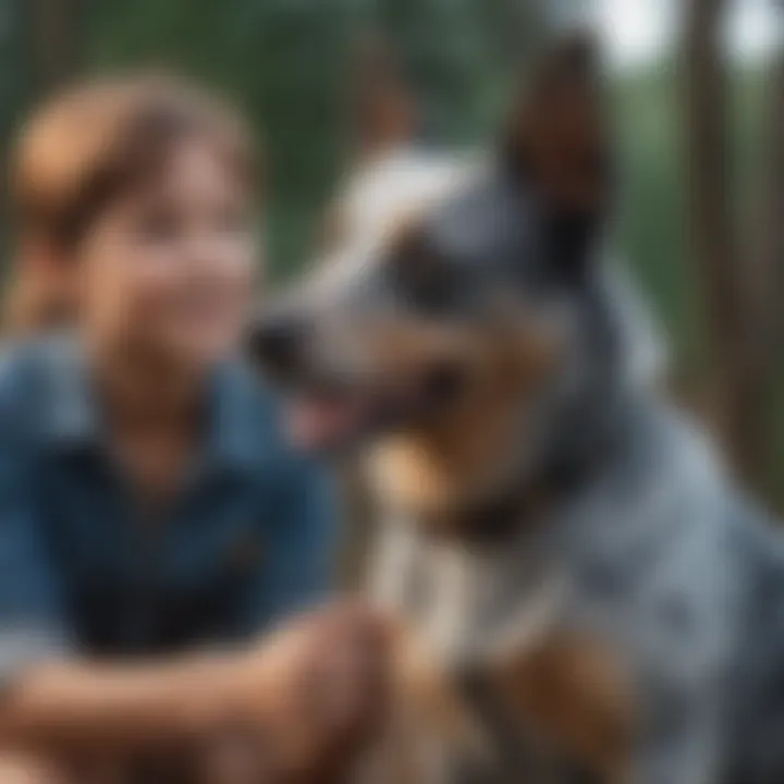 Blue Heeler interacting playfully with a child