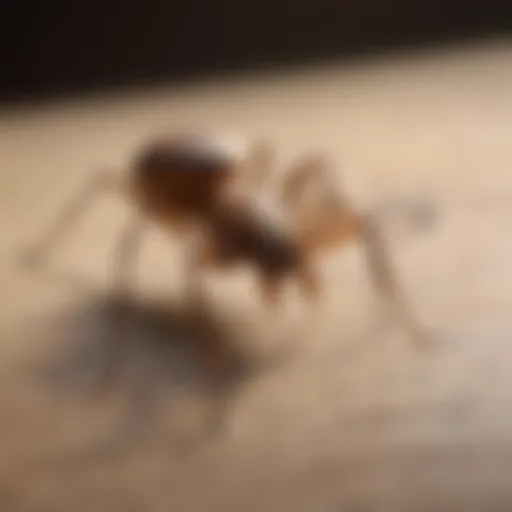 Close-up view of a brown recluse spider exhibiting its unique violin-shaped marking.