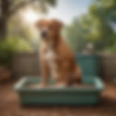 Inquisitive Behavior of Dogs in Natural Settings A dog in a park looking inquisitively at a cat's litter box.