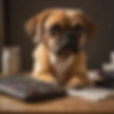 Puggle and Finances Puggle with a financial calculator