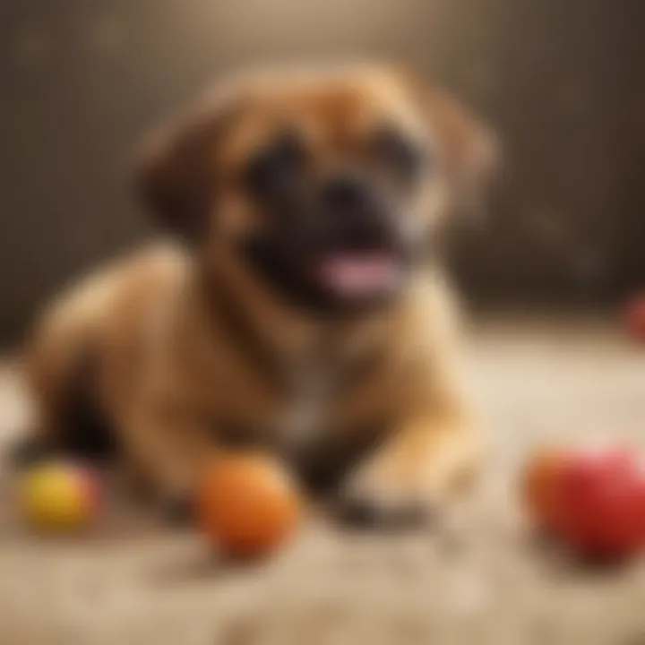 Happy Puggle with toys