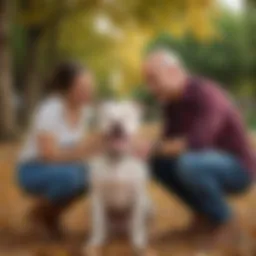 Pitbull with a happy owner in a park
