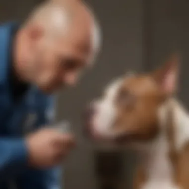 Veterinarian examining a Pitbull