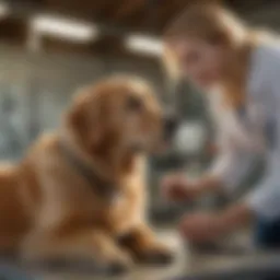 Golden Retriever receiving a veterinary check-up