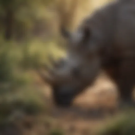 Black rhinoceros grazing on native vegetation