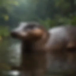 An illustration depicting the unique features of the platypus in its natural habitat.