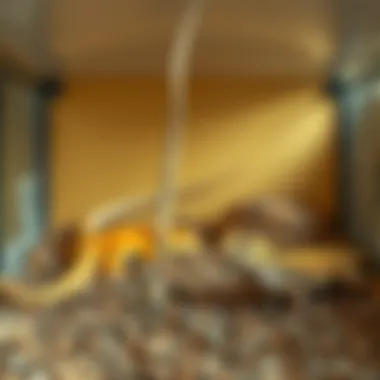 Interior view of a lizard travel cage showing comfortable substrate and hiding spots