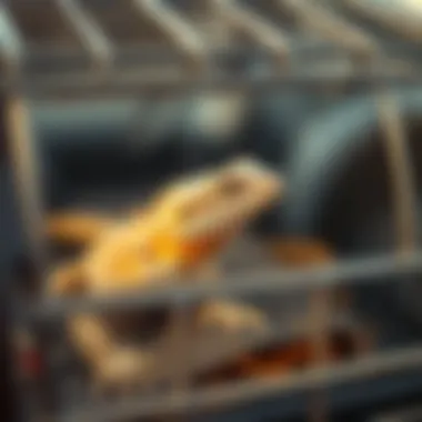 Safe Transport of Lizards During Travel A lizard being safely transported in a travel cage during a road trip