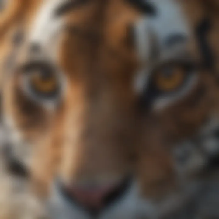 A close-up view of a tiger's eyes, showcasing its fierce gaze.