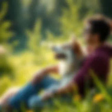 Enjoying Quiet Time with Your Dog An owner enjoying a peaceful moment with their no bark dog in nature