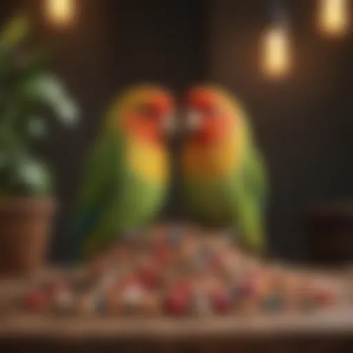 Colorful assortment of seeds for lovebirds