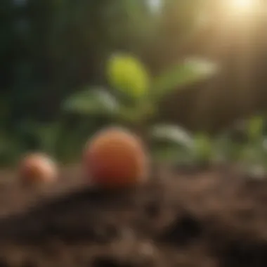 Peach sapling showcasing environmental needs with soil and sunlight