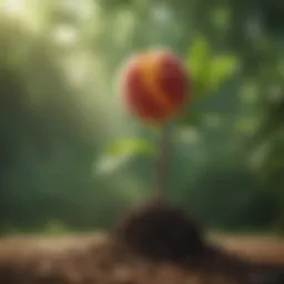Healthy peach sapling thriving in sunlight