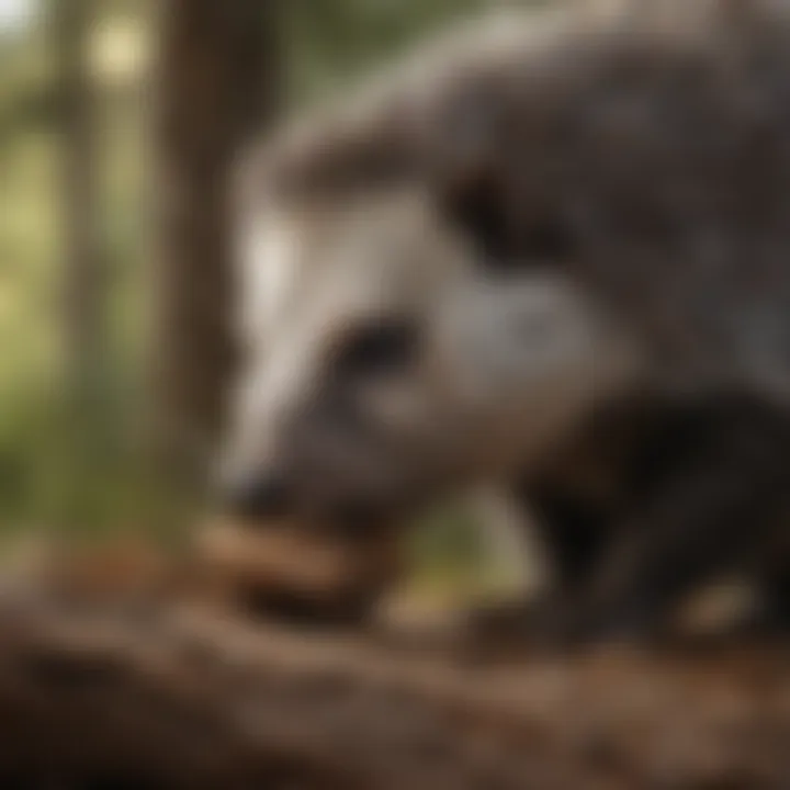 Close-up of a porcupine munching on bark, showcasing its preferred food source.