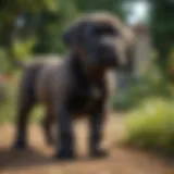 Cane Corso puppy playing in a lush garden