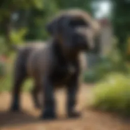 Cane Corso puppy playing in a lush garden