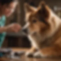A professional dog groomer trimming a dog's nails with precision