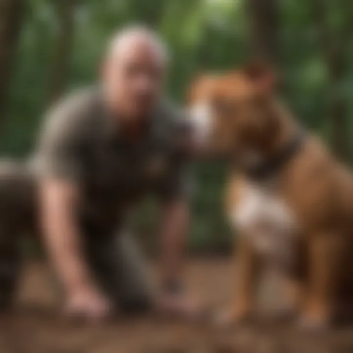 A Pitbull receiving training from a professional trainer