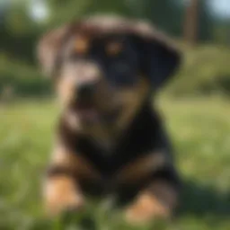 Playful Labrottie puppy in a grassy field