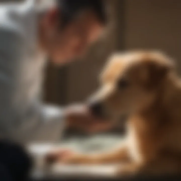 Veterinarian examining a dog for mange
