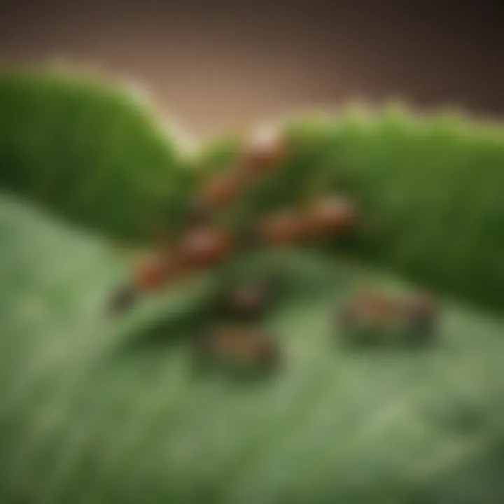 Different species of tiny ants displayed on a leaf.