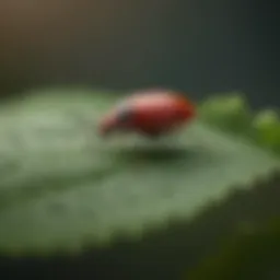 Close-up of a tiny red bug on a leaf