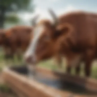 Beef cattle drinking water from a trough