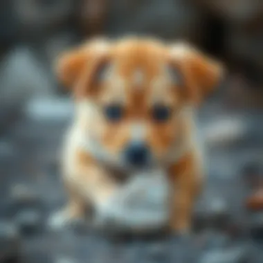 A puppy with a concerned expression after attempting to eat a rock.