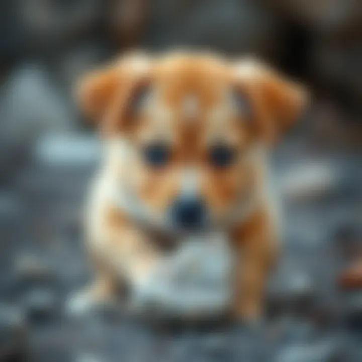 A puppy with a concerned expression after attempting to eat a rock.