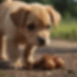 Curious puppy inspecting its feces