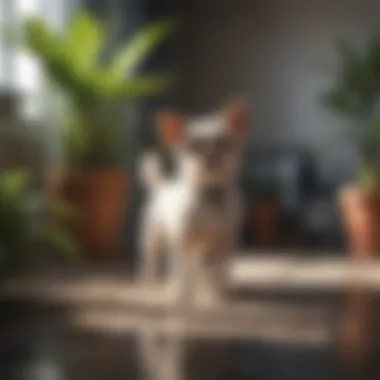 Small dog near indoor plant