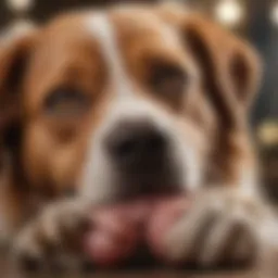 Close-up of a dog licking its paw, showcasing self-grooming behavior.