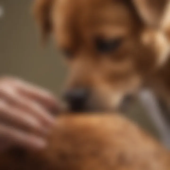 A veterinarian examining a dog's skin for allergies.