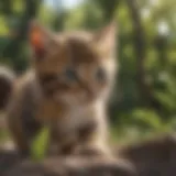 A curious kitten exploring its surroundings with a playful demeanor.