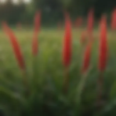 Detailed shot of the unique red tips on grass strands