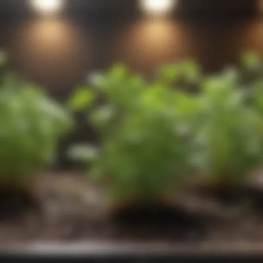 Cilantro sprouting in indoor herb garden