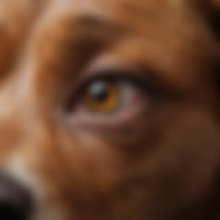 Veterinarian examining dog's eye